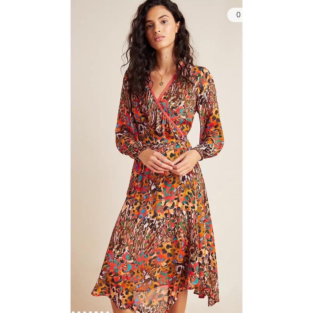 Blank London Jenny Maxi Wrap Dress Orange Multi Abstract Animal Print 2X Boho